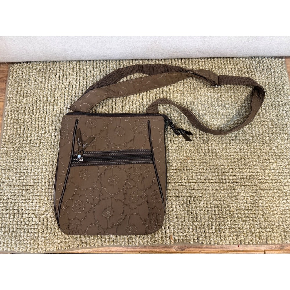 Thirty One Quilted Poppy Floral Crossbody Shoulder Bag - Brown